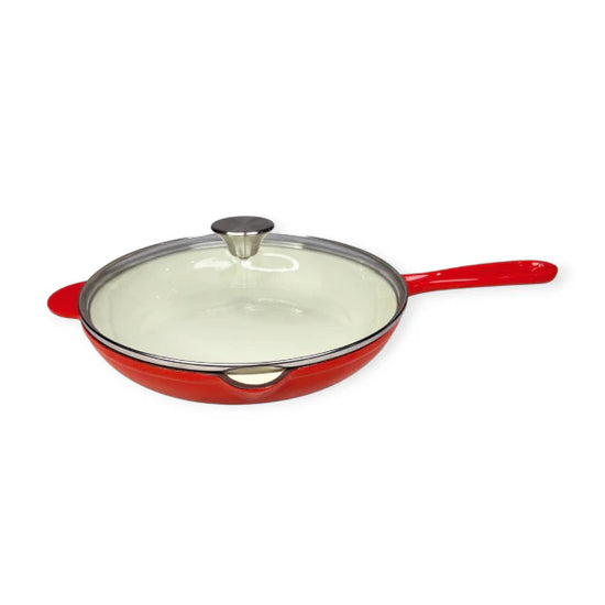 Cast Iron Frying Pan With Glass Lid 27cm Red CH1287