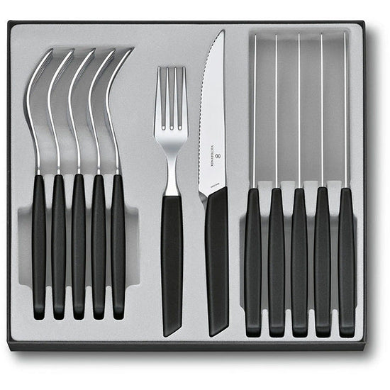 Victorinox Swiss Modern Pointed Steak Knife & Fork Set, 12pc - Black V6.9093.12W.12