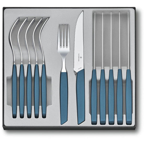 Victorinox Swiss Modern Pointed Steak Knife & Fork Set, 12pc - Blue V6.9096.12W2.12